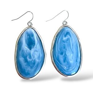 Blue Lace Agate–Style Oval Statement Drop Earrings |